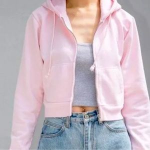 Brandy Melville Pink Cropped Zip Up